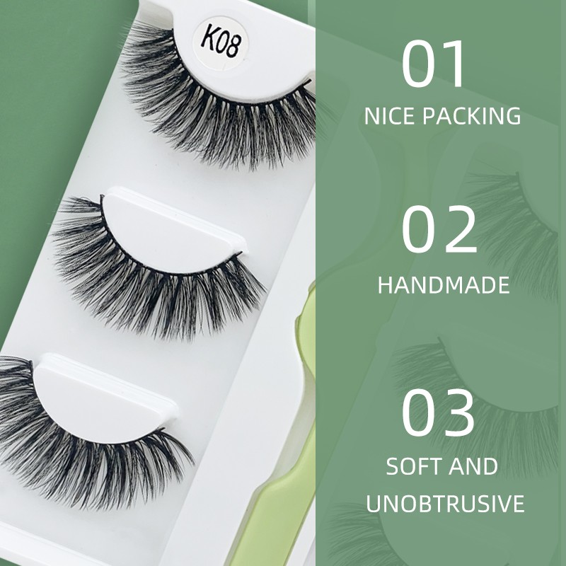 3 Pairs - Faux Mink Hair False Eyelashes With Eyelash Curler 3D Soft Eye Lashes Extension Fluffy False Eyelashes Eye Makeup Tools