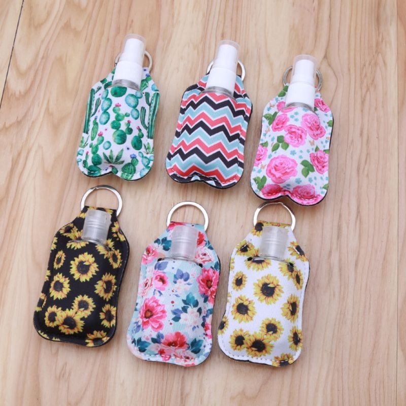 Portable 1oz Refillable Empty Travel Bottles With Keychain Holder Wristlet Set Keychain Bottle Container With Flip Caps