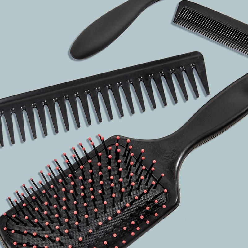 4pcs Painless Black Hair Styling Comb 4 in 1 Paddle Hair Brushes Hair Styling Comb Kit All Hair Type for Female Male