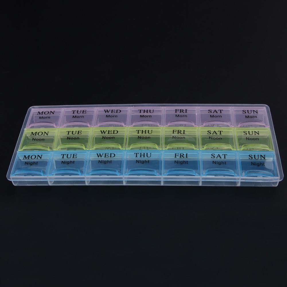 7 Days Weekly Transparent 21 Compartment Cover Panel Tablets Box Holder Medicine Storage Organizer Container Container