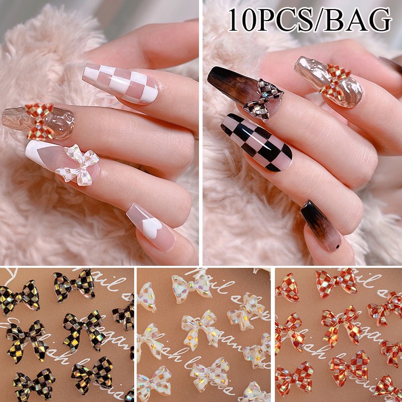 10pcs/set 3D Chess Bows Nail Rhinestones Crystal Jewelry DIY Decoration Ribbon Butterfly New Charm Manicure