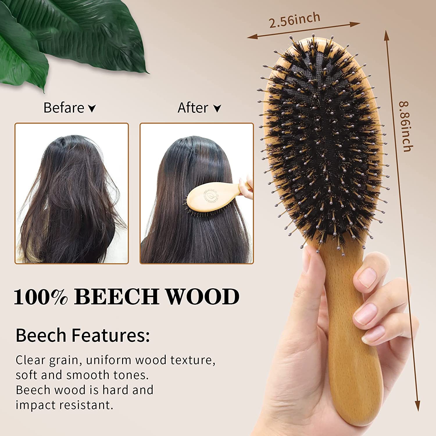 Natural Boar Bristle Massage Brush Comb Wood Handle Brush Comb Massage Comb Anti-static Hair Scalp Paddle Brush Styling Tool