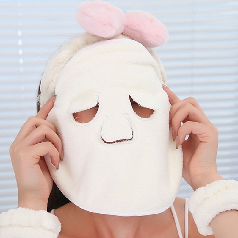 D2TA Hot Face Care Compress Face Towel Headband Wristband Coral Fleece Hair Mask Soft Toweling Hairband Bath Spa