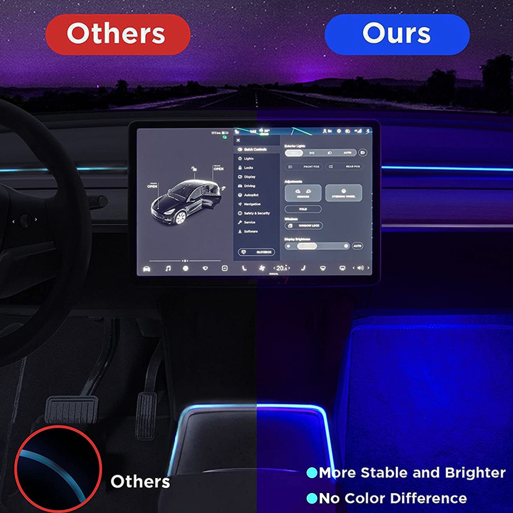 New 2021 Tesla Model 3 Y Interior Neon Lights Car Center Console Dashboard Light Ambient Light APP Control LED Strip Lights