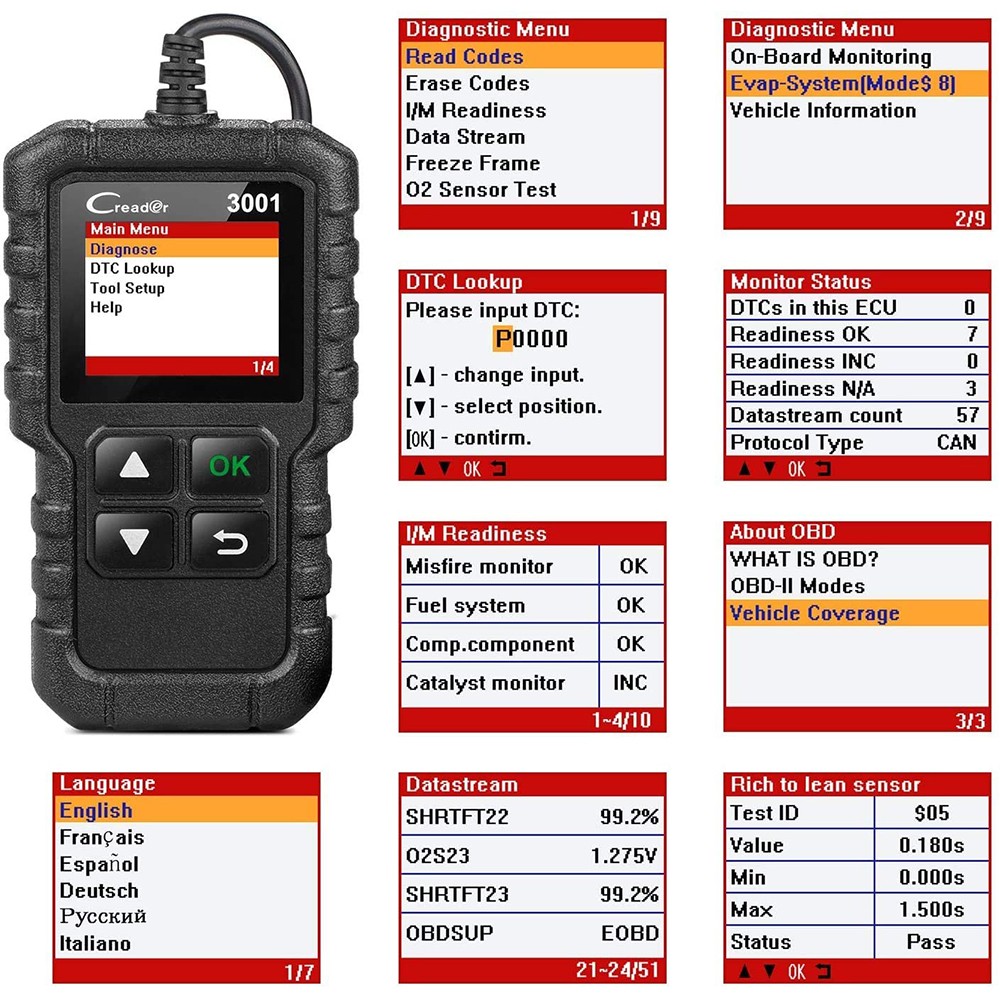 إطلاق X431 CR3001 سيارة كامل OBD2 /EOBD رمز القارئ الماسح الضوئي السيارات المهنية OBDII أدوات التشخيص pk KW310 ELM327 iCar2