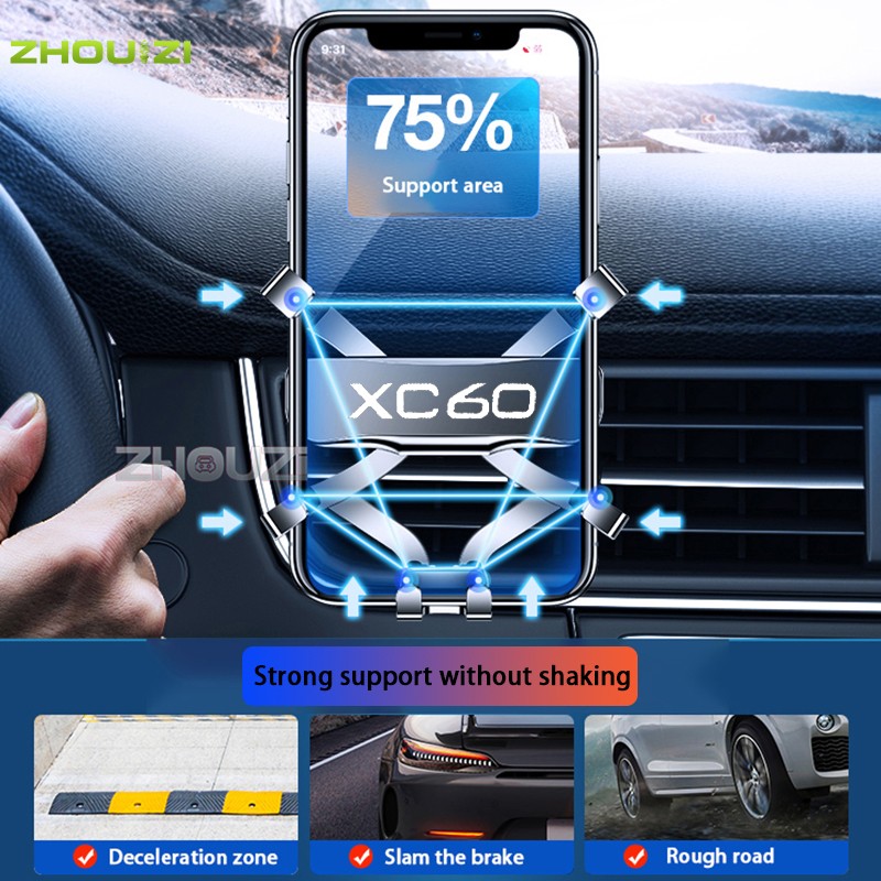 Car Mobile Phone Holder Air Vent Outlet Clip Holder GPS Gravity Navigation Bracket For Volvo XC60 2018 2019 2020 2021 Accessories