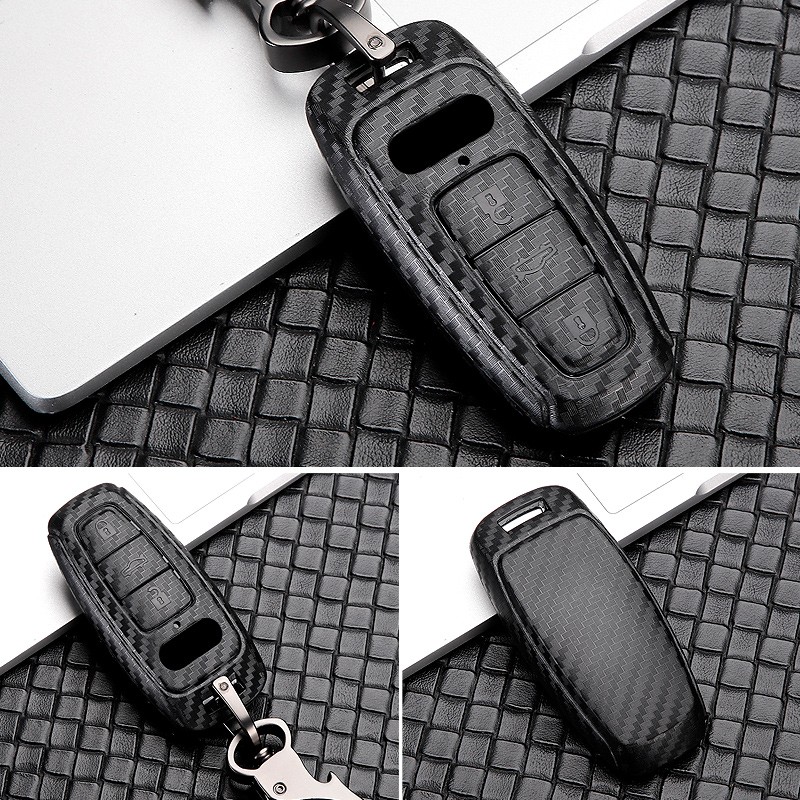 ABS Carbon Fiber Car Key Case Cover For Audi A3 A4 B9 A6 C8 A7 S7 4K A8 D5 S8 Q7 Q8 SQ8 E-tron 2018 2019 2020 2021 Accessories