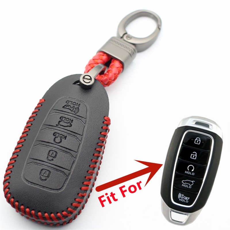 Flybest Genuine Leather 5 Button Key Case For Hyundai/Kona/Encino/Solaris/Azera/Green/Accent/Santa Fe/Balesa L585