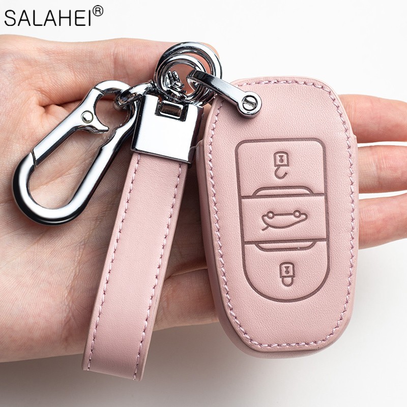 Leather Car Key Case Covers For Peugeot 107 206 207 208 306 307 301 308S 407 2008 3008 4008 5008 RCZ For Citroen C1 C2 C3 C4 C5