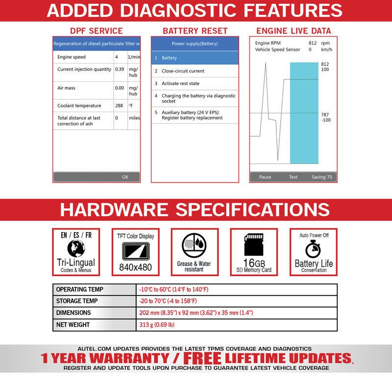 Autel Maxidiag MD808 Pro All System OBDII Scanner Oil Reset Registration, Parking Brake Pad Relearn, SAS, SRS, ABS, EPB, DPF, BMS