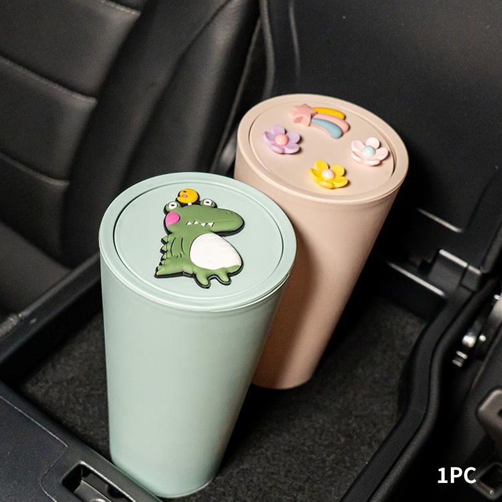 For Front Seat Washable Gift Desktop PVC Tidy Interior Accessories Car Waste Bin Cute Mini Decor With Cover Garbage Storage