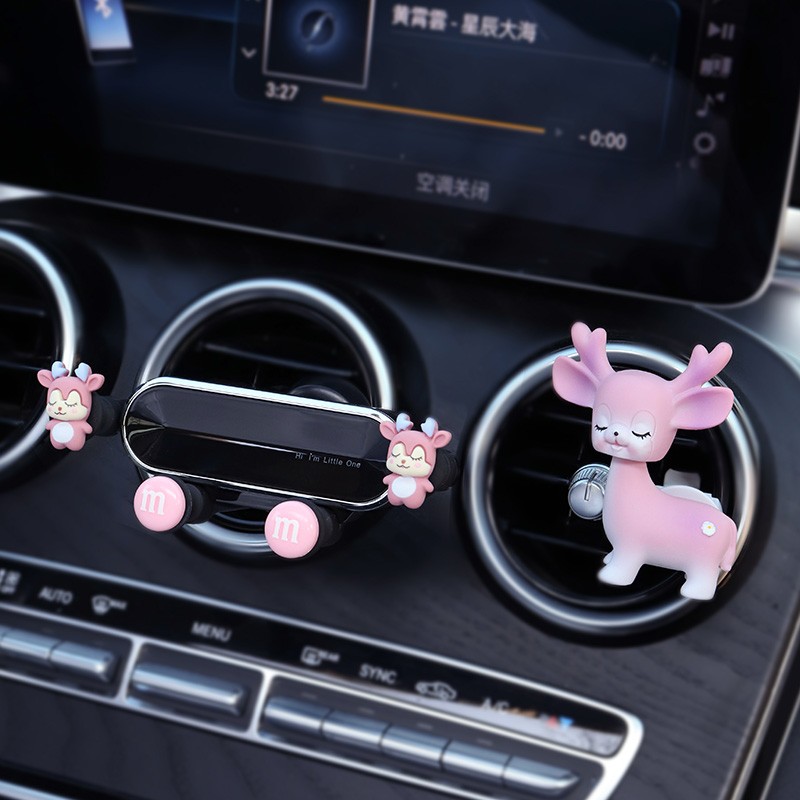 Cute Universal Car Phone Holder Air Conditioning Air Outlet Decoration Air Freshener Car Perfume Ladies Auto Interior Accessories