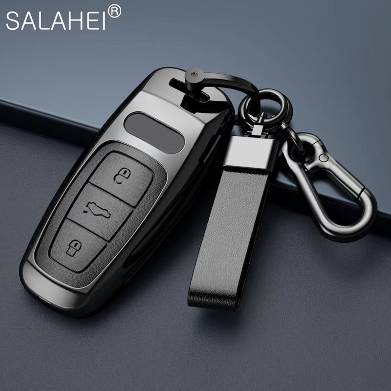 New Fashion Zinc Alloy and Leather Car Key Case Cover for Audi A3 A4 A5 C5 C6 8L 8P B6 B7 B8 C6 RS3 RS6 Q3 Q7 TT 8L 8V S6 S4 S3