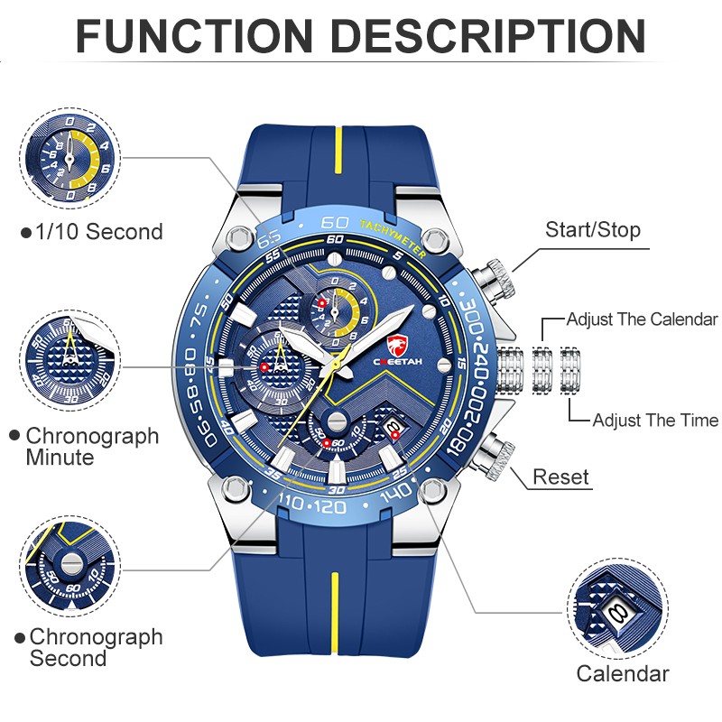 Cheetah New Watches Mens Luxury Brand Double Watch Big Men Waterproof Quartz Wristwatch Sport Chronograph Watch Relogio Masculino