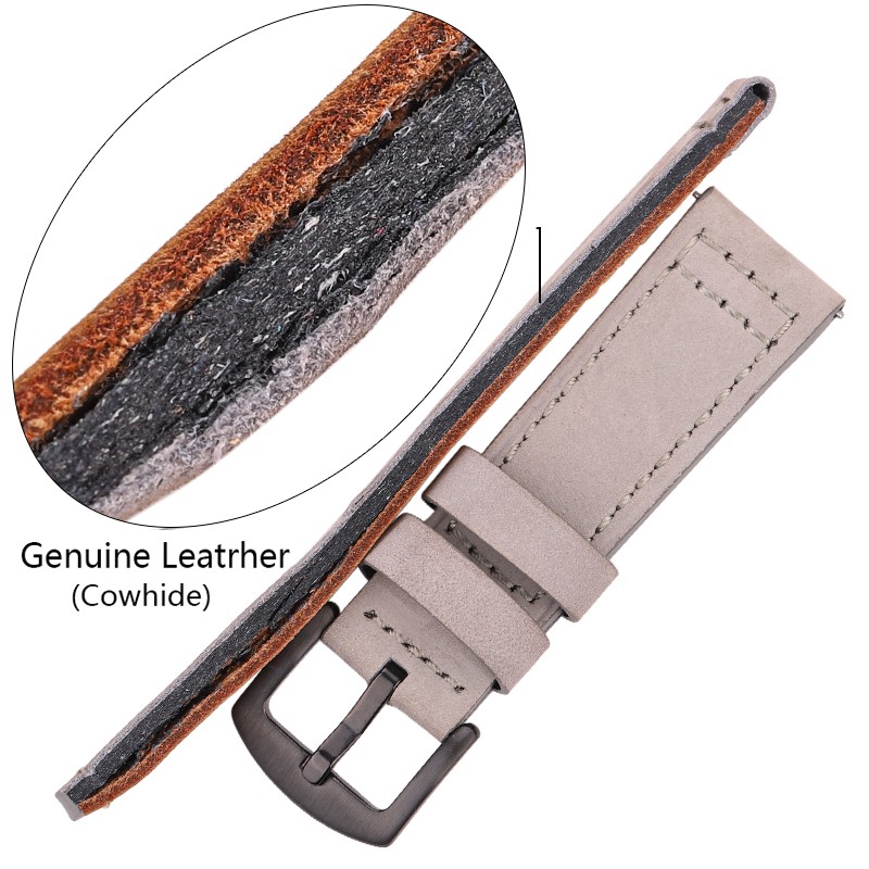 HENGRC Genuine Leather Watches Bracelet Black Blue Gray Brown Cowhide Watch Strap for Women Men 18 20mm 22mm 24mm Wrist Band