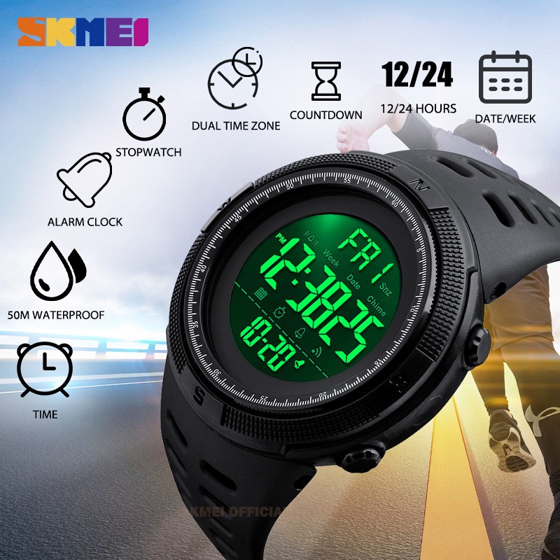 SKMEI Fashion Outdoor Sports Watch Men Multifunction Watches Alarm Clock Chrono 5Bar Waterproof Digital Watch reloj hombre 1251