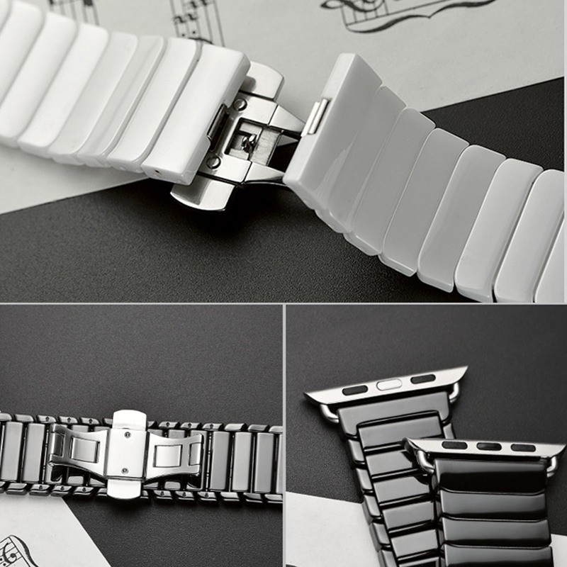 Ceramic strap for Apple Watch band 44mm 40mm 45mm 41mm 42mm 38mm accessories stainless steel bracelet iWatch series 6 5 4 3 se 7