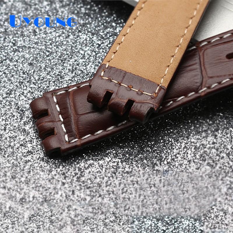 High Quality Luxury 17mm 19mm Waterproof Genuine Leather Watch Strap Band for Swatch Crocodile Pattern Leather Strap Men Blue Red