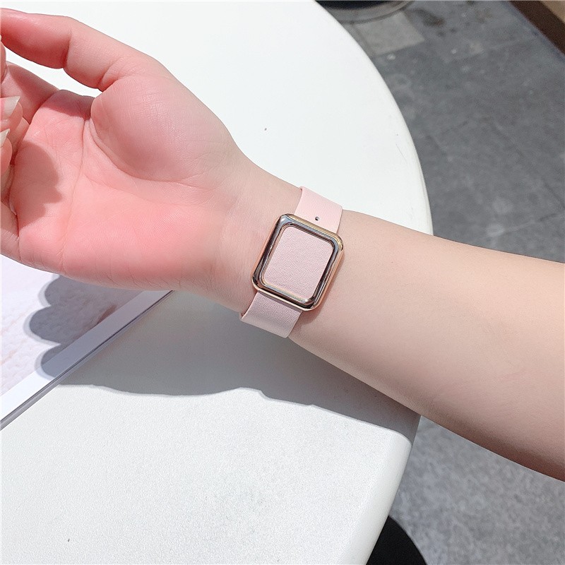 Modern Leather Buckle Strap For Apple Watch Band 44mm 40mm 45mm 41mmm 42mm 38mm Korea Bracelet iwatch Series 5 4 3 6 SE 7 Strap