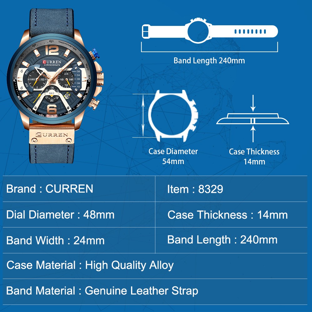 CURREN Casual Sport Watch Blue Watch Men Luxury Military Leather Wrist Watch Man Watch Fashion Chronograph Relogio Masculino