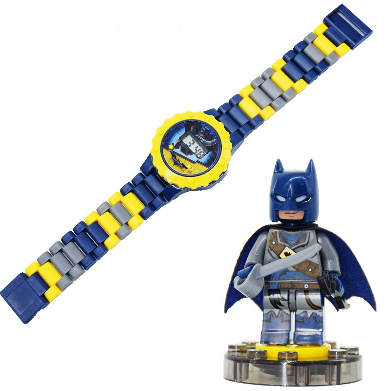 Animation Batman Children Building Block Assembly Watch Doll Kids Detachable Building Blocks Toy Clock Children Birthday Gifts