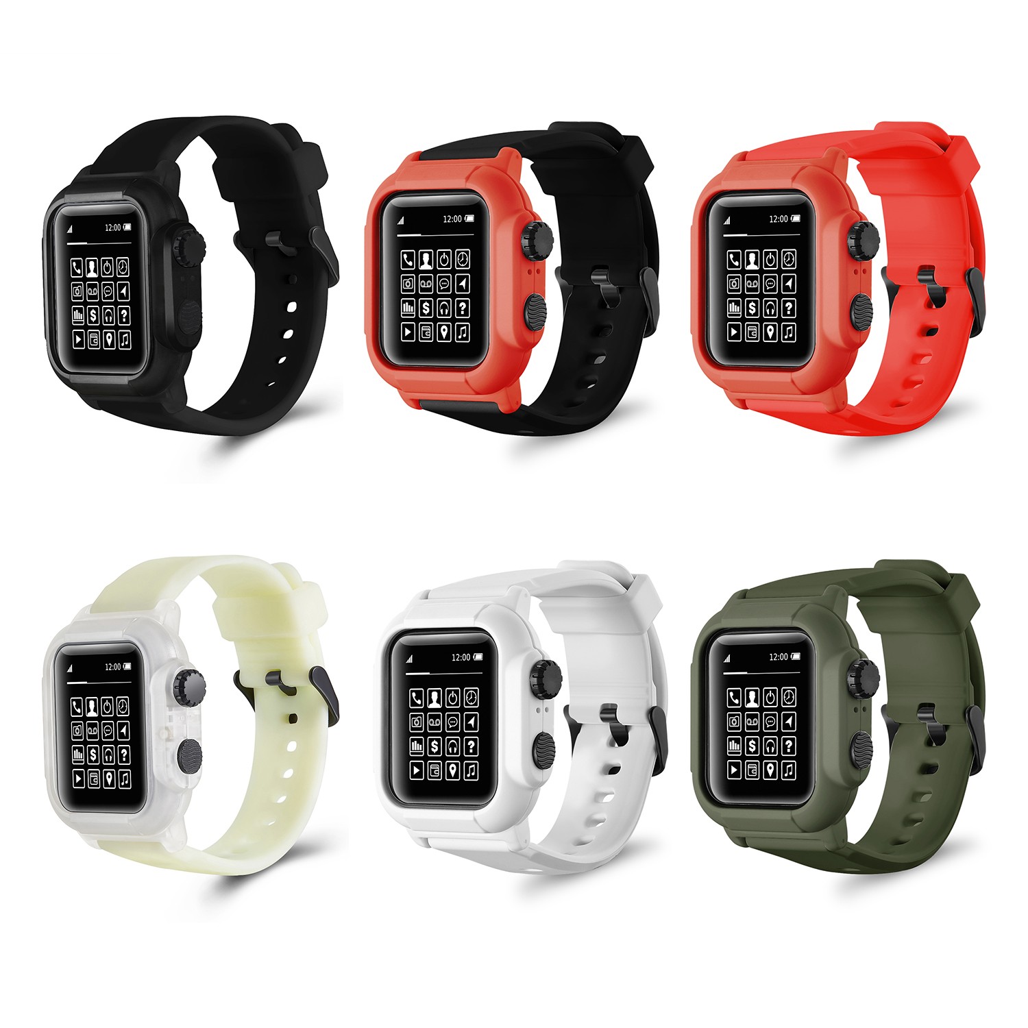 IP68 Waterproof Silicone Case Cover with Sport Band Strap for iwatch Apple Watch Series 6 5 4 3 2 42mm 44mm 44 42mm Accessories