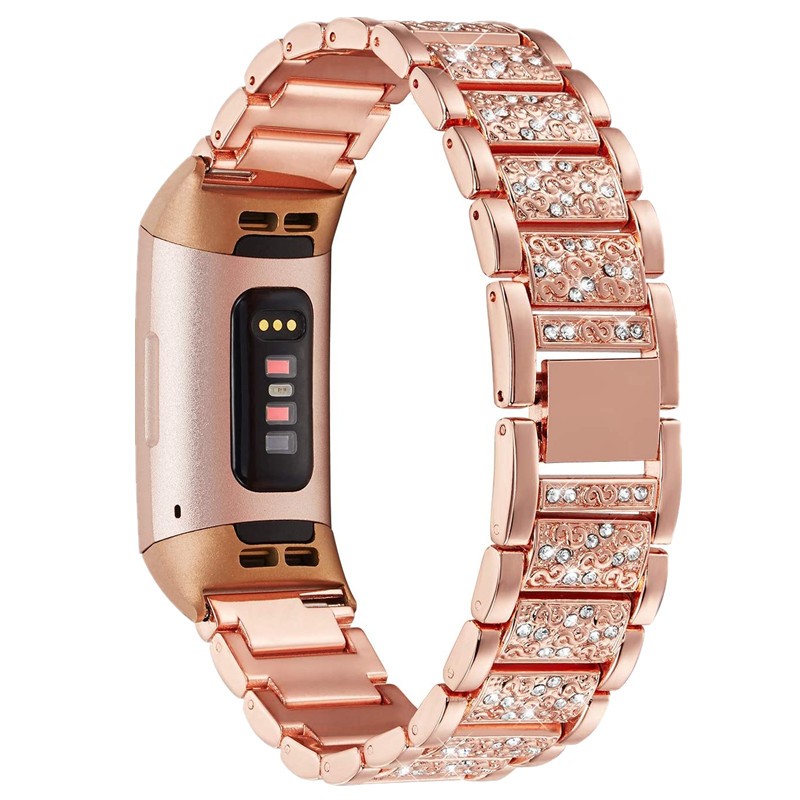 Bling Band For Fitbit Charge 3 SE ، سوار من الفولاذ المقاوم للصدأ مع أحجار الراين ، لـ Fitbit Charge 4/3/3 SE