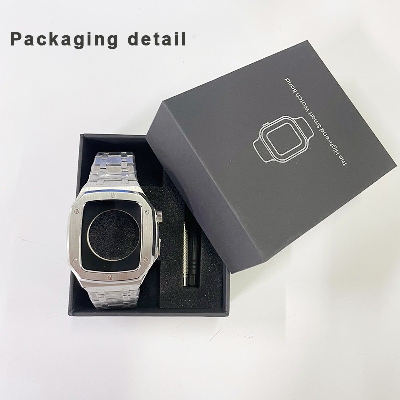 Luxury Modified Kit Bezel Strap Case for Apple Watch Series 7 45mm 6 5 4 SE 44mm Mod Kit Stainless Steel Band for iWatch