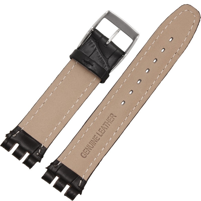 Strap for Swatch 17mm and 19mm, Genuine Leather, Black, Brown, White, Water Resistant, High Quality