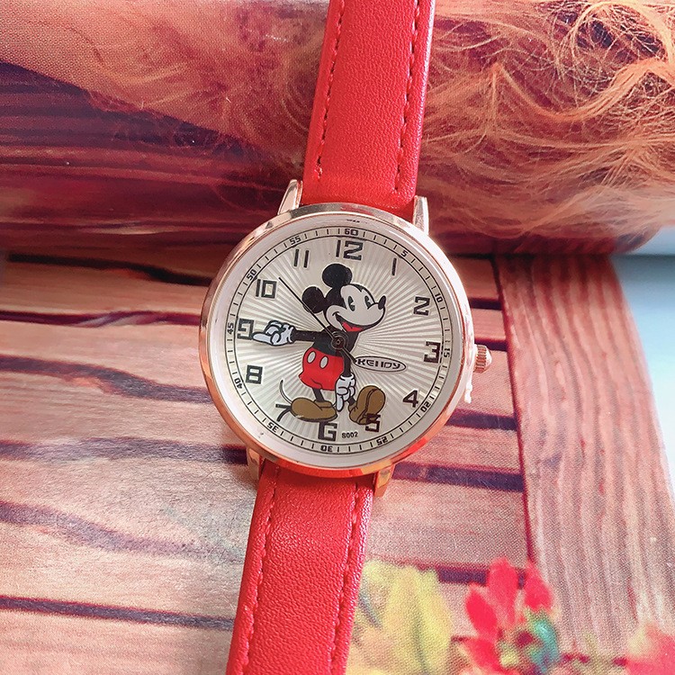 Disney Mickey Korean version fashion simplicity animation PU strap quartz watch Mickey Mouse children's watch boy girl