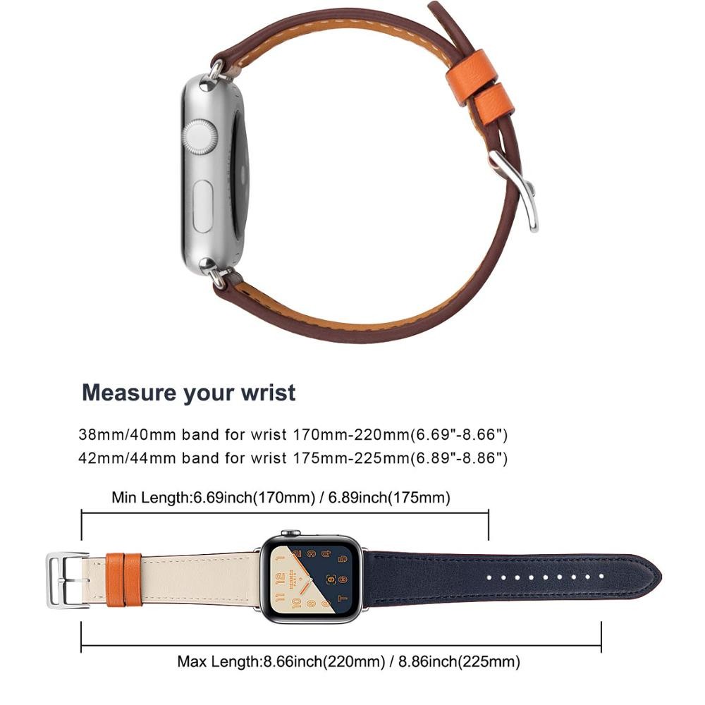 one round for apple watch band 44mm 40mm 45mm 41mm 42mm 38mm 44 45mm genuine leather bracelet iWatch serie 3 4 5 se 6 7 strap