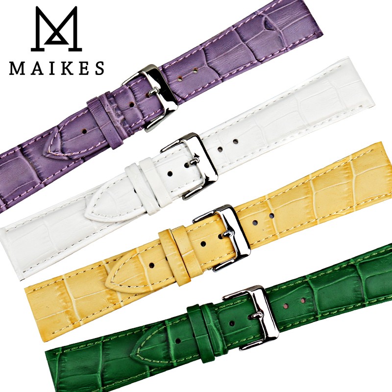 MAIKES High Quality Genuine Leather Watch Band Beautiful Purple Watch Accessories Strap 12mm 14mm 16mm 17mm 18mm 19mm 20mm 22mm