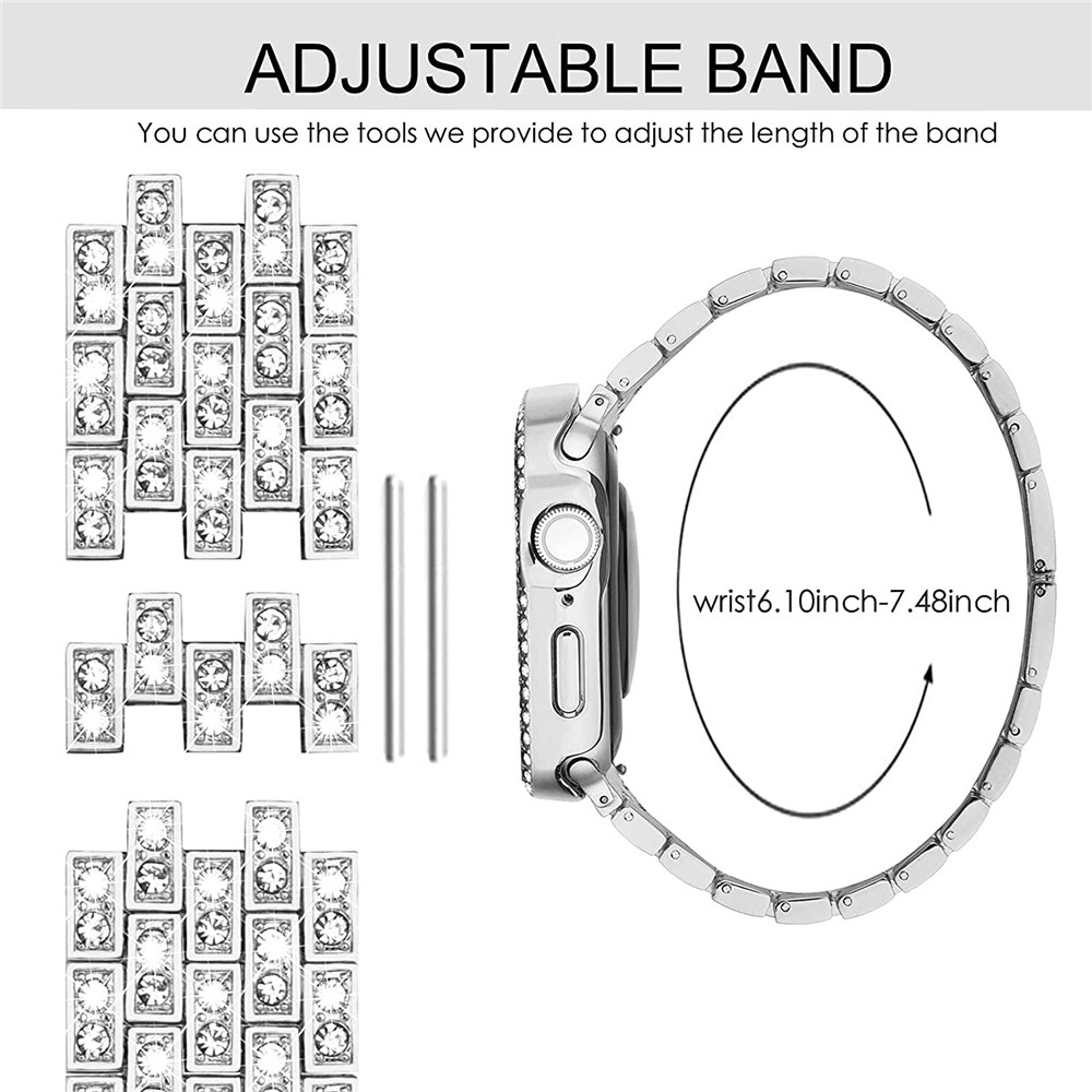 Women's Diamond Case + Strap for Apple Watch Band 7 6 41mm 45mm 40mm 44mm Metal Bracelet for iWatch Series 7 SE 3 Jewelry Cover