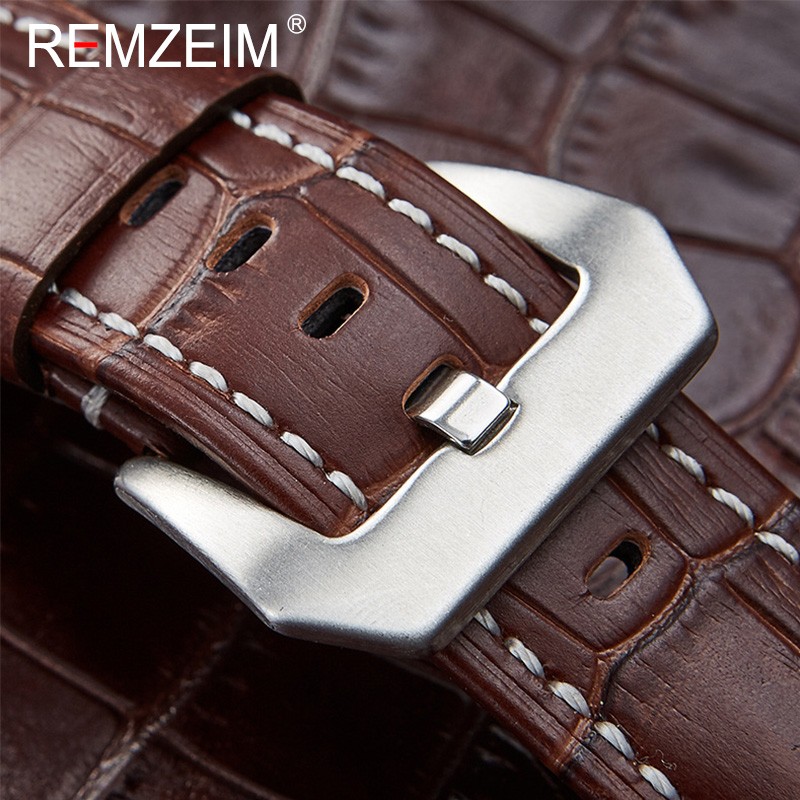 Remz Plaid - Genuine Leather Watch Strap, Blue Watch Strap, Solid Metal Buckle Watch Accessories, 20 22 24 26mm, New