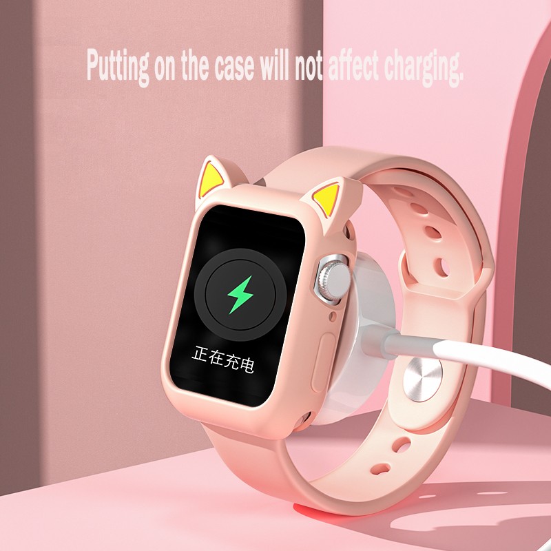 Cartoon Cat Ears Protective Sleeve for Apple Watch Case 44mm 40mm 42mm 38mm for iwatch Serie 3 4 5 6 Se Case Bumper Accessories