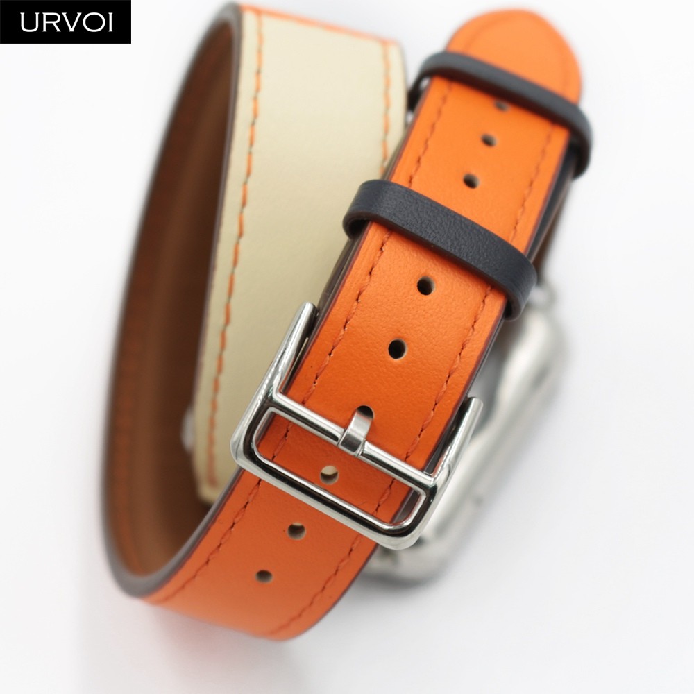 URVOI Double Round Band for Apple Watch Series 7 6 SE 5 4 3 Strap for iwatch Strap High Quality Soft Genuine Leather Loop Wraps