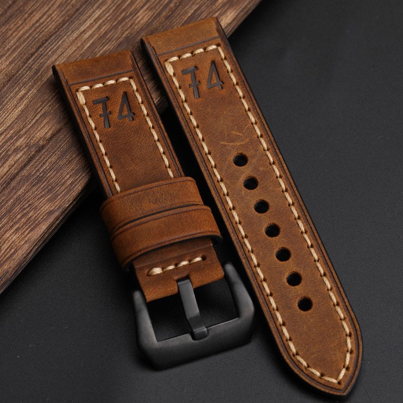 F4 Leather Watch Band for Men, Thick, Handmade, Retro, 20, 22, 24, 26mm, for pm111, 441