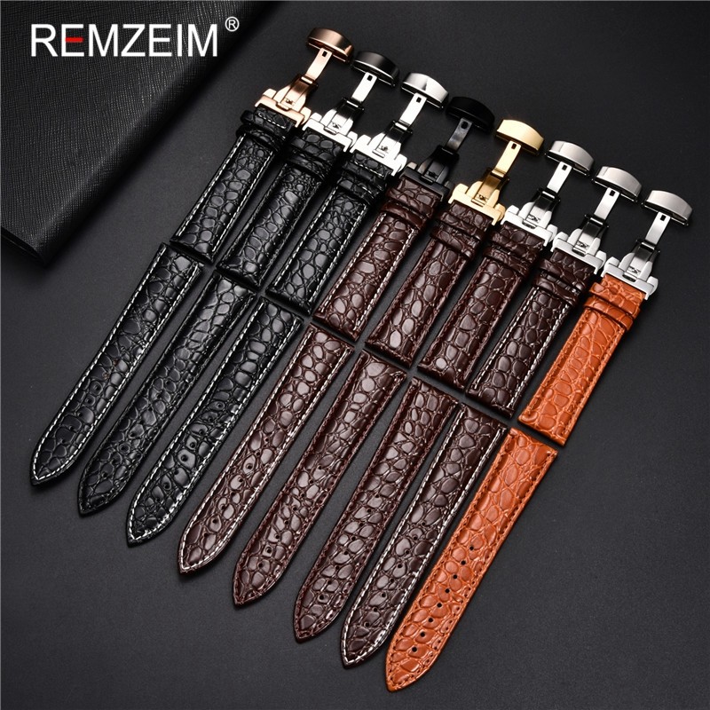 REMZEIM Calfskin Watchband 18mm 19mm 20mm 21mm 22mm 24mm Women Men Leather Strap Watch Band Accessories Wristband