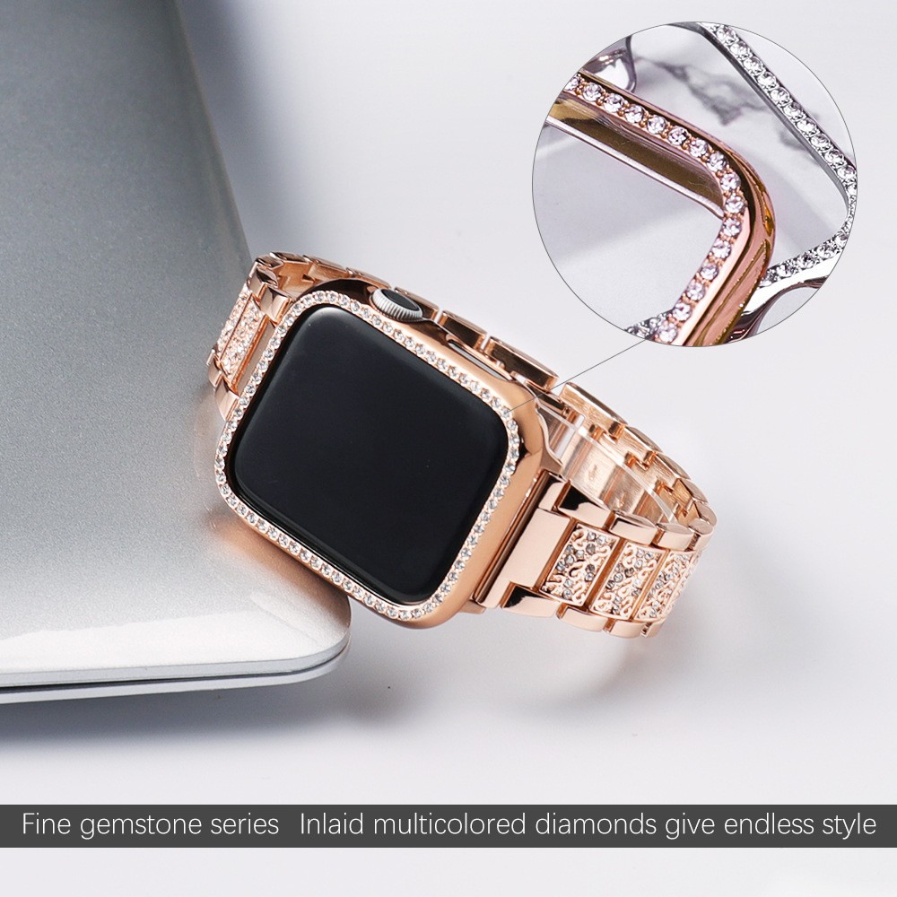 Case + Bling Strap for Apple Watch Band 40mm 44mm 41mm 45mm 38mm 42mm 40mm Diamond Metal Bracelet iWatch Series 3 4 5 6 se 7 band