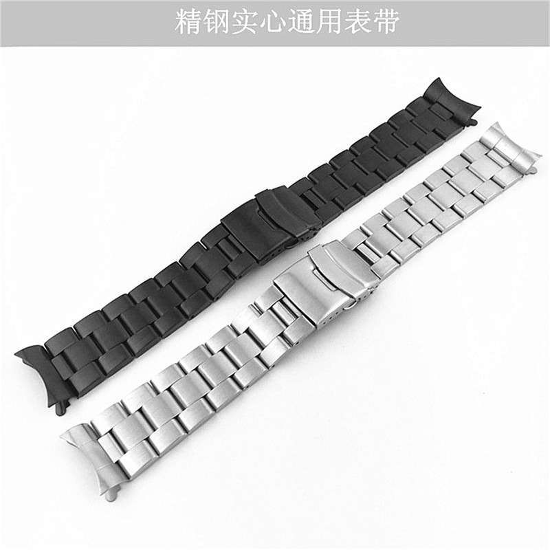 Curved Ends 18mm 20mm 22mm Solid Stainless Steel Watch Band Link Bracelet Wrist Watchband Men Replacement Watch Strap with Pins