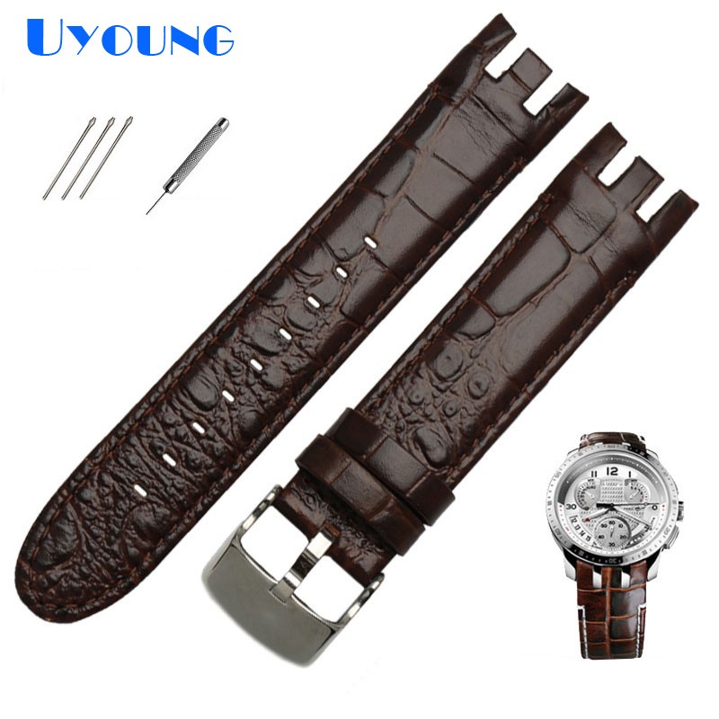 High Quality Genuine Leather Watch Strap For Swatch YRS403 412 402G Watch Band 21mm Watchband Men Curved End Watches Bracelet