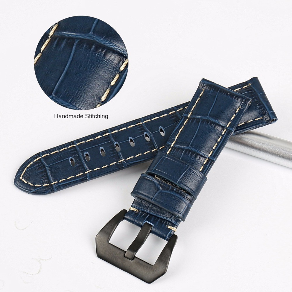 MAIKES Quality Genuine Leather Watch Strap 22mm 24mm 26mm Fashion Blue Watch Accessories Watchband for Panerai Watch Band