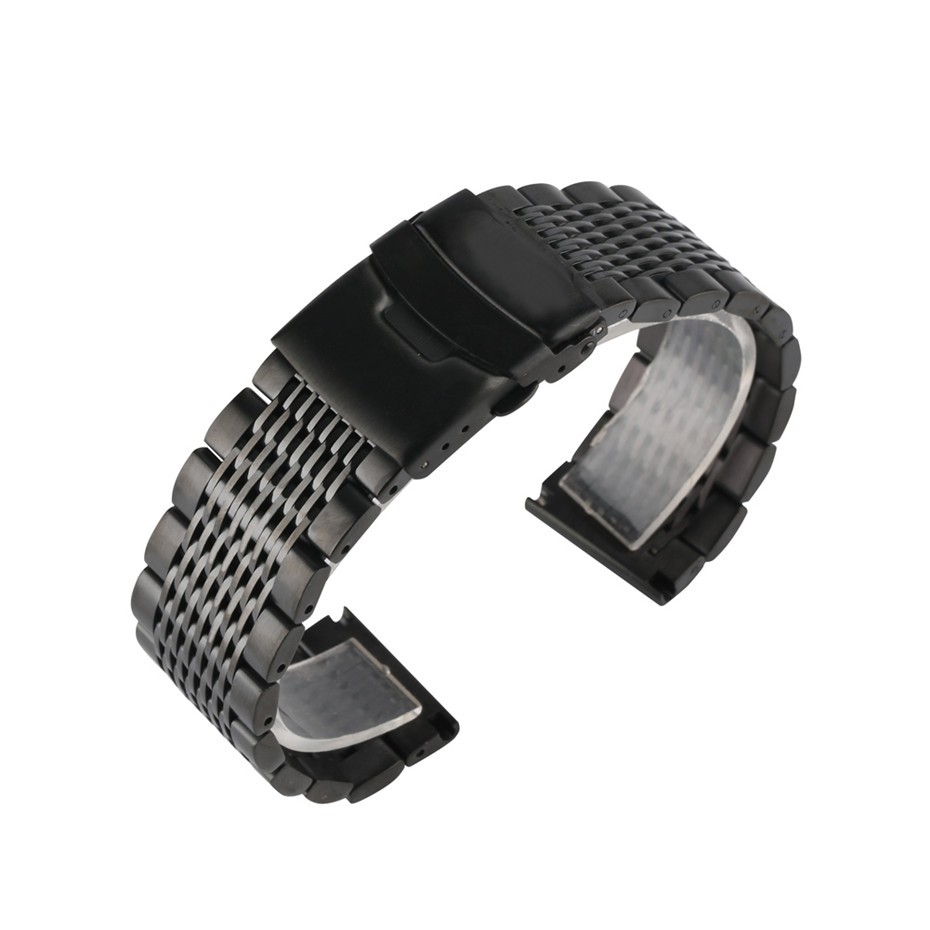 20/22/24mm Black/Silver Soild Stainless Steel Watchband Men Watches Metal Straps Watch Bracelet Replacement Watch Band Luxury