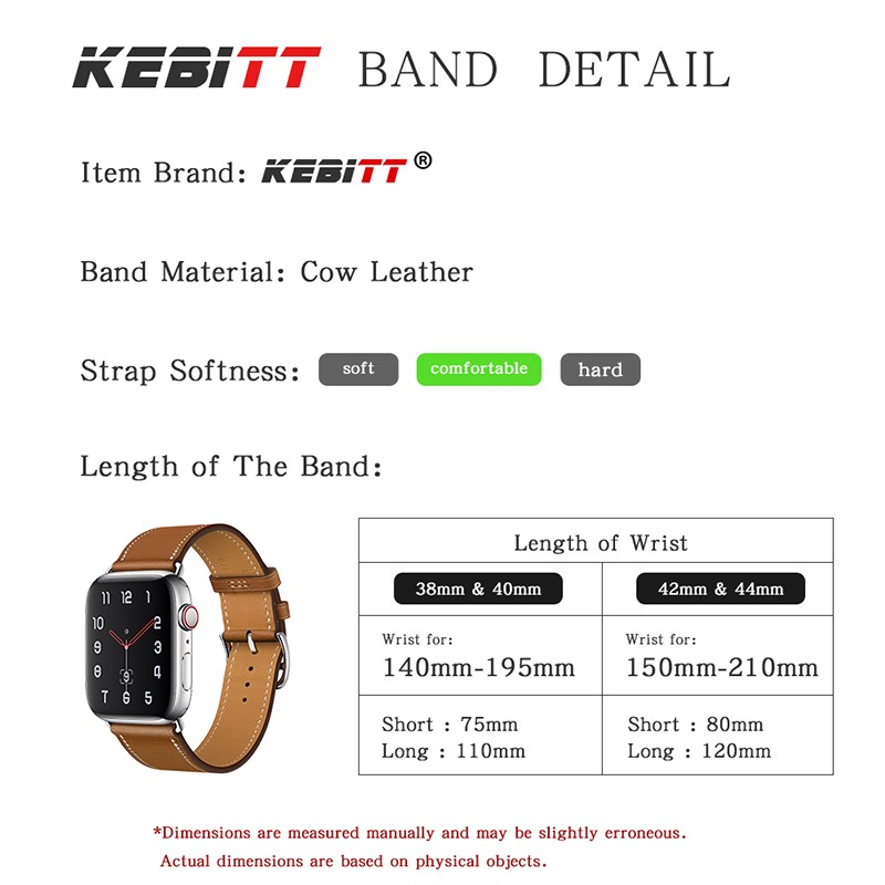 Kebitt High Quality Genuine Leather Single Round iWatch Smart Watch Strap for Apple Watch 7 6 Se 5 4 3 Strap 40mm 44mm 41mm 45mm