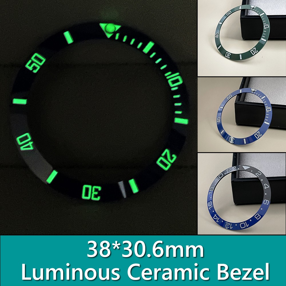 Sub green ceramic bezel insert super C3 green/blue luminous watch case outer ring 38mm*30.6mm suit for 40mm GMT NH35 series watch