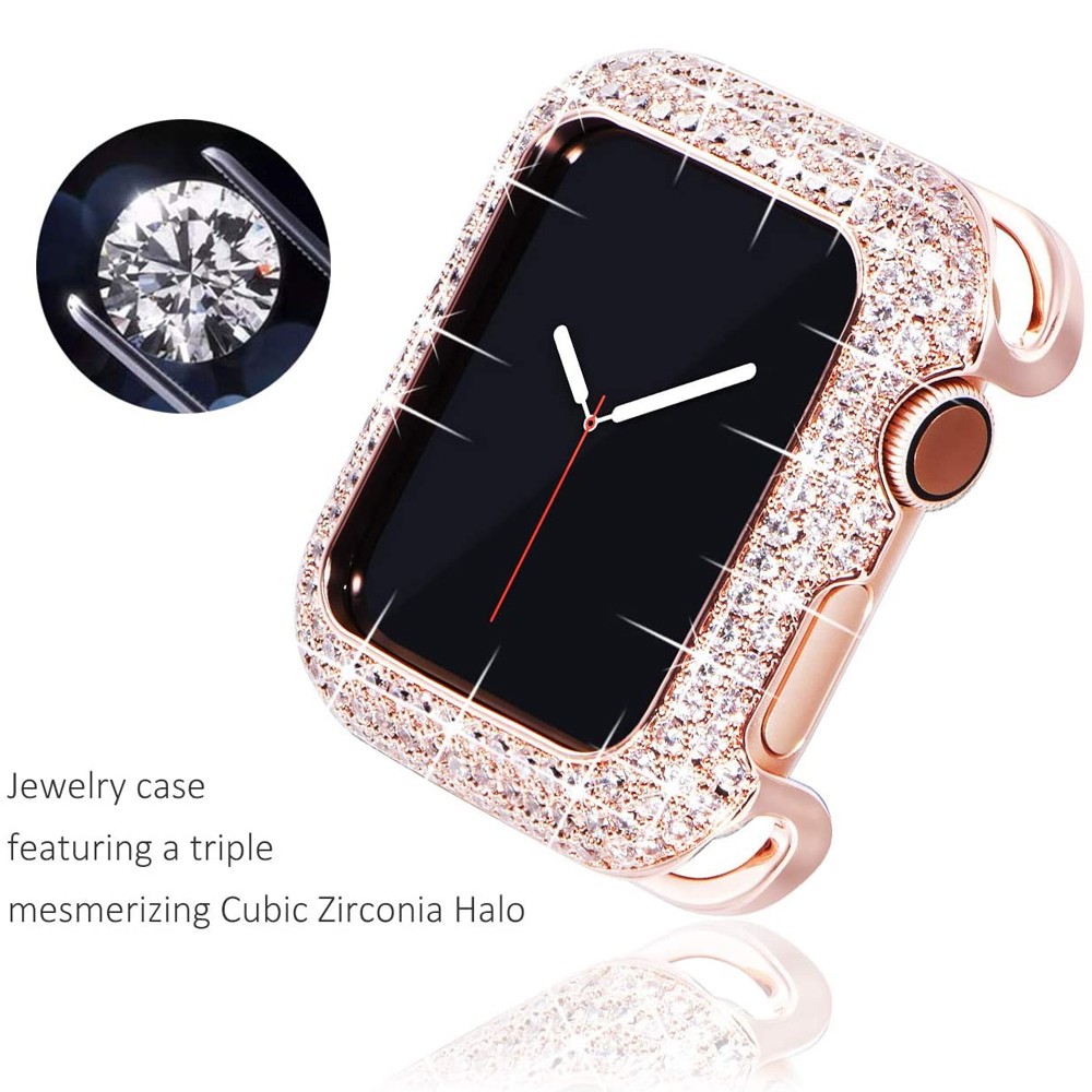 Loose Style 44mm Bling Case For Apple Watch 7 SE 6 5 4 3 40mm Frame Bronze Metal Jewelry Protective Cover 41mm Crystal 45mm