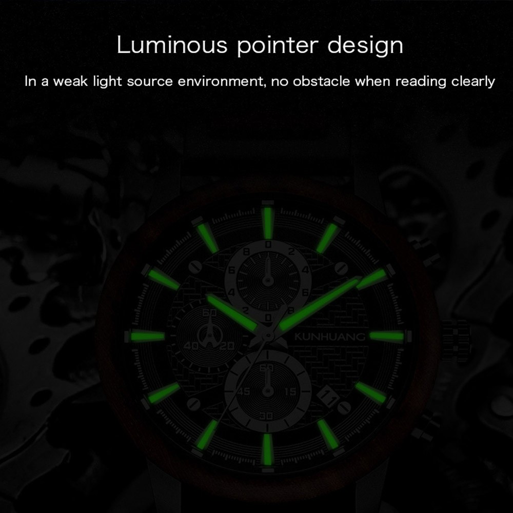 Kunhuang Luxury Wood Stainless Steel Men Watch Fashion Wooden Watches Chronograph Quartz Watches relogio masculino gift man