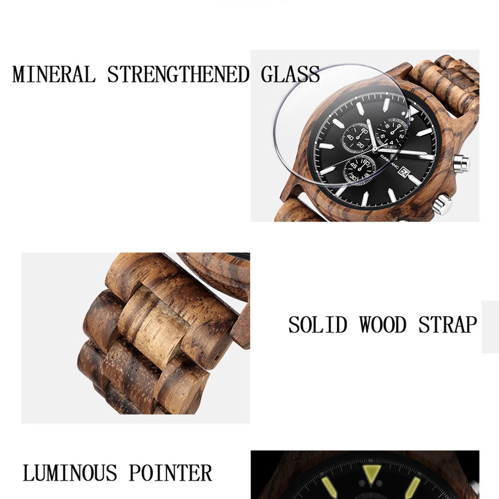 Kunhuang Handmade Wooden Watches Mens Watches Chronograph Watch Military Quartz Wristwatch Male In Wooden Gift Box Relogio