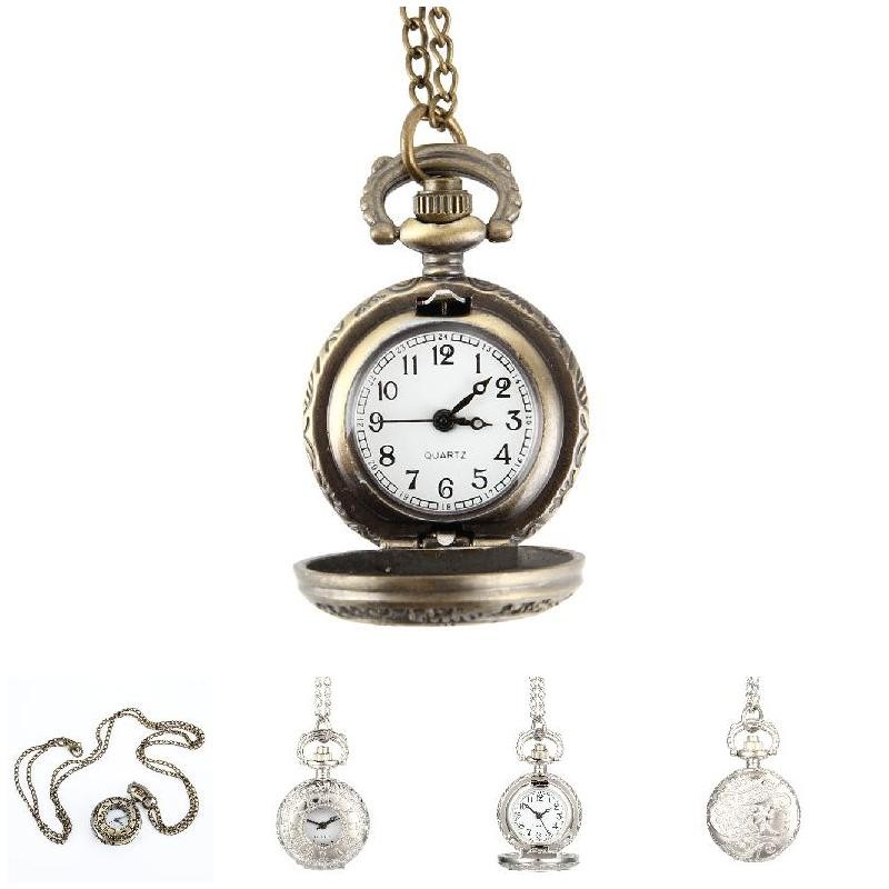 2022 Fashion Vintage Alloy Pocket Watch Roman Numeral Dual Time Display Watch Necklace Chain Watches Holiday Gifts TY66