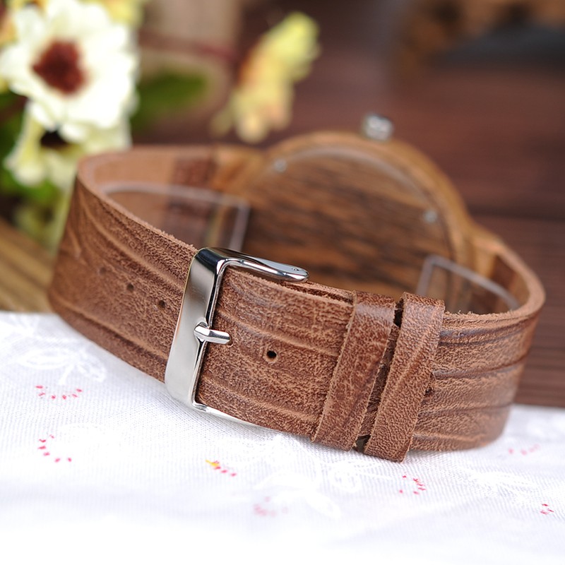 BOBOBIRD ZEBRA Wooden Watches Leather Band Watches For Men Casual Fashion Handmade Quartz Wristwatches Custom Logo Wooden Box